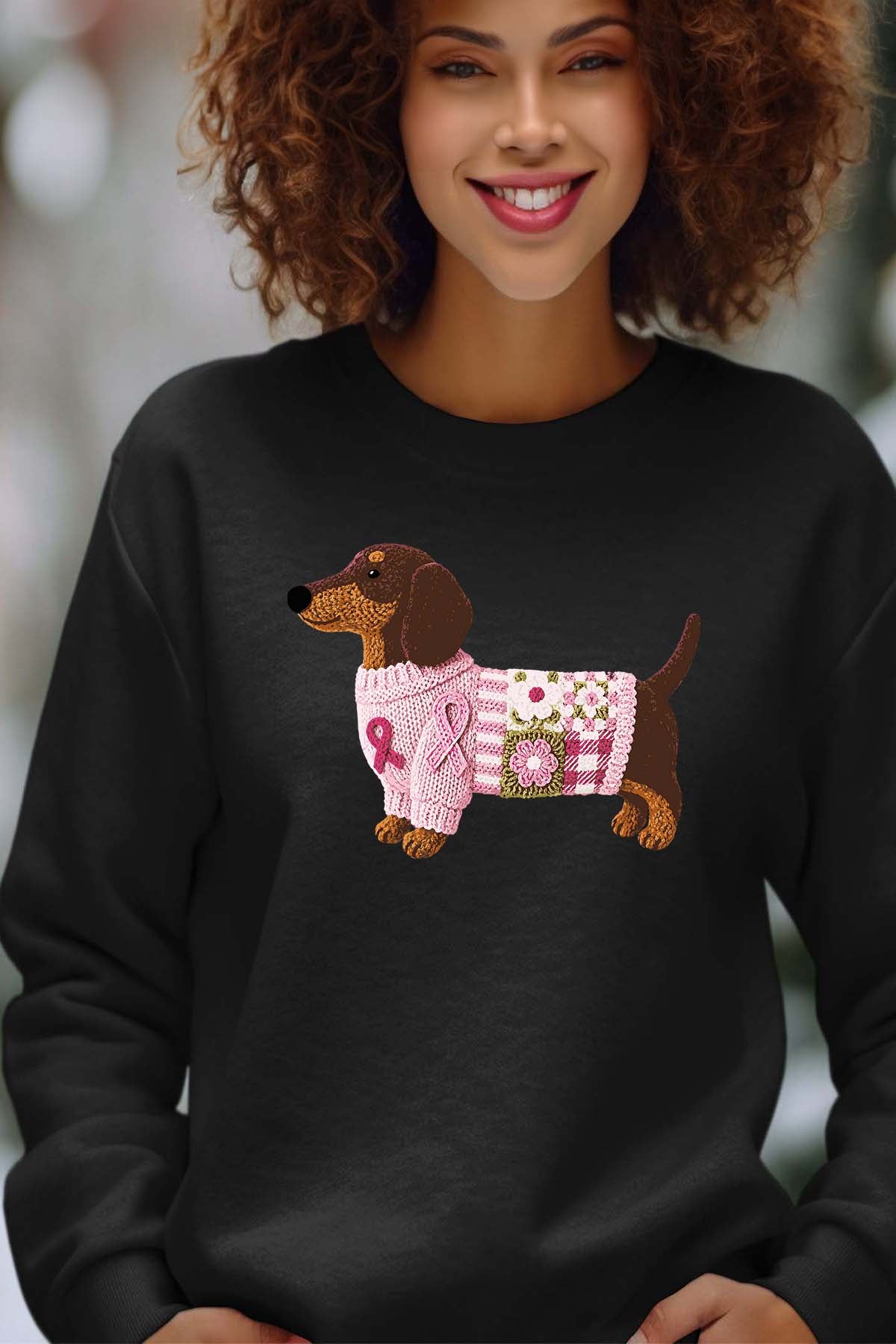COULEUR:Noir|Sweat Col Rond Femme | Teckel mood Noir