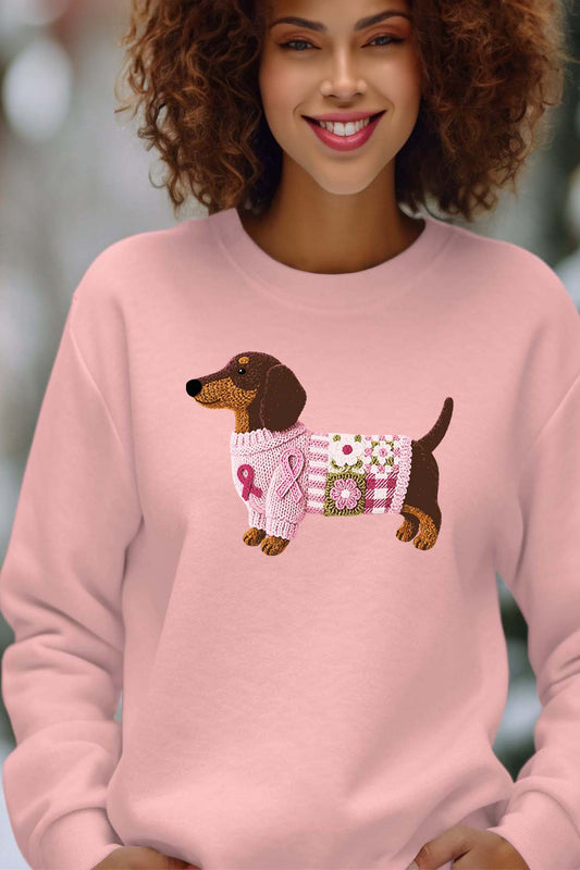 COULEUR:Rose|Sweat Col Rond Femme | Teckel mood Rose