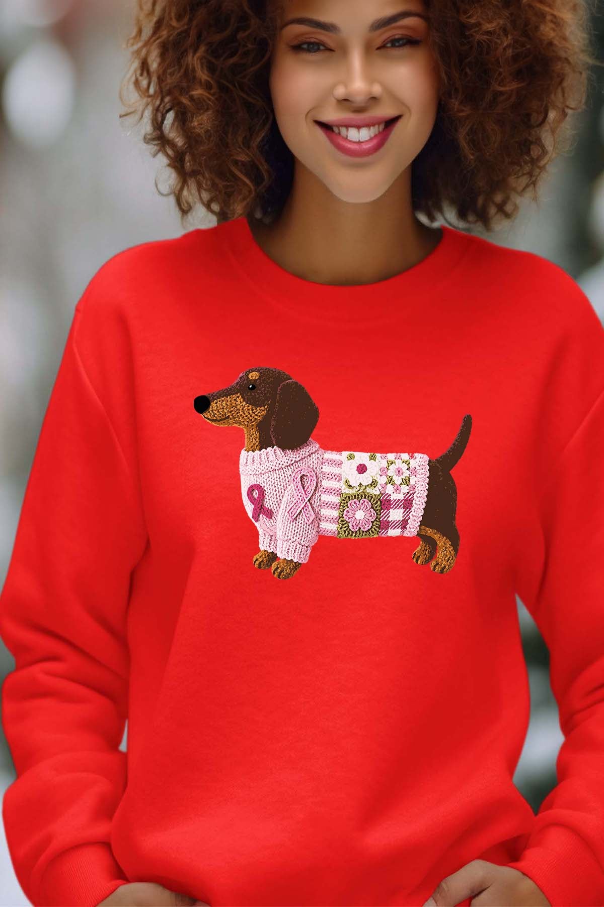 COULEUR:Rouge|Sweat Col Rond Femme | Teckel mood Rouge