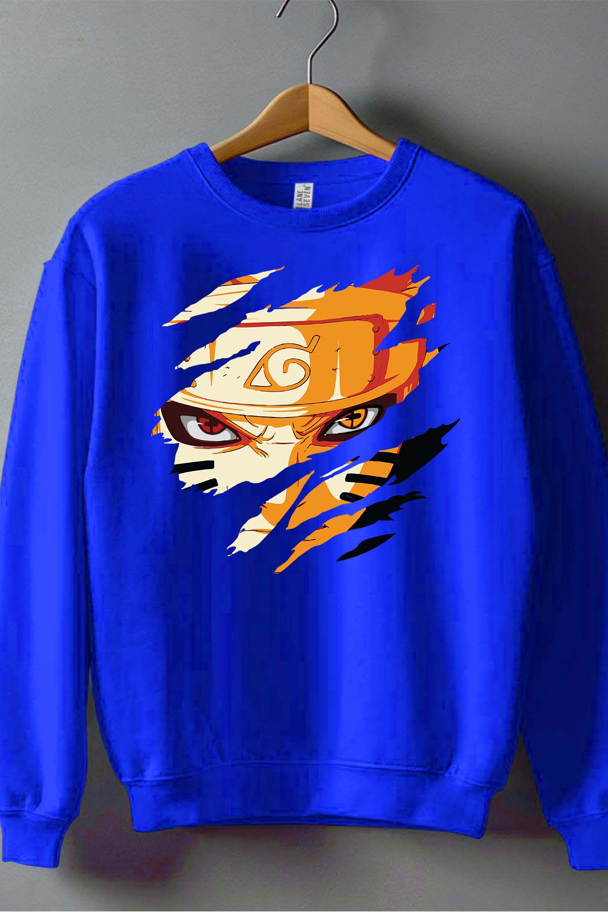 COULEUR:Bleu Roi|Sweat Col Rond Homme | Tête déchiré Bleu Roi