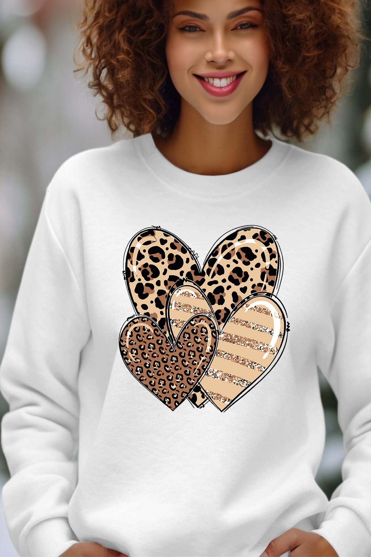 COULEUR:Blanc|Sweat Col Rond Femme | Three coeurs leo Blanc