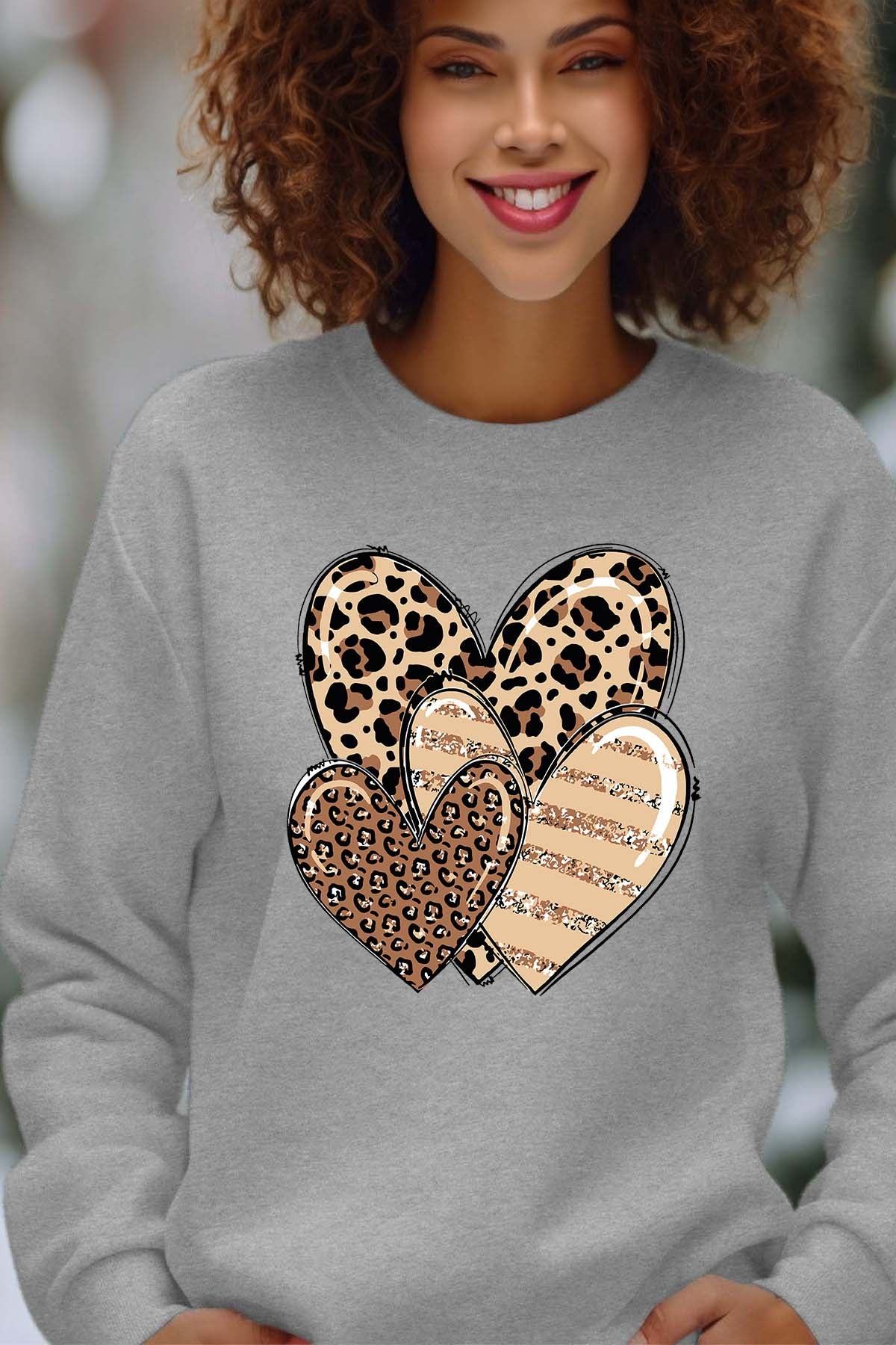 COULEUR:Gris|Sweat Col Rond Femme | Three coeurs leo Gris