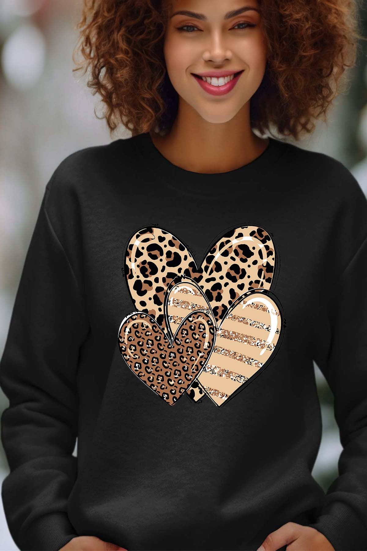 COULEUR:Noir|Sweat Col Rond Femme | Three coeurs leo Noir