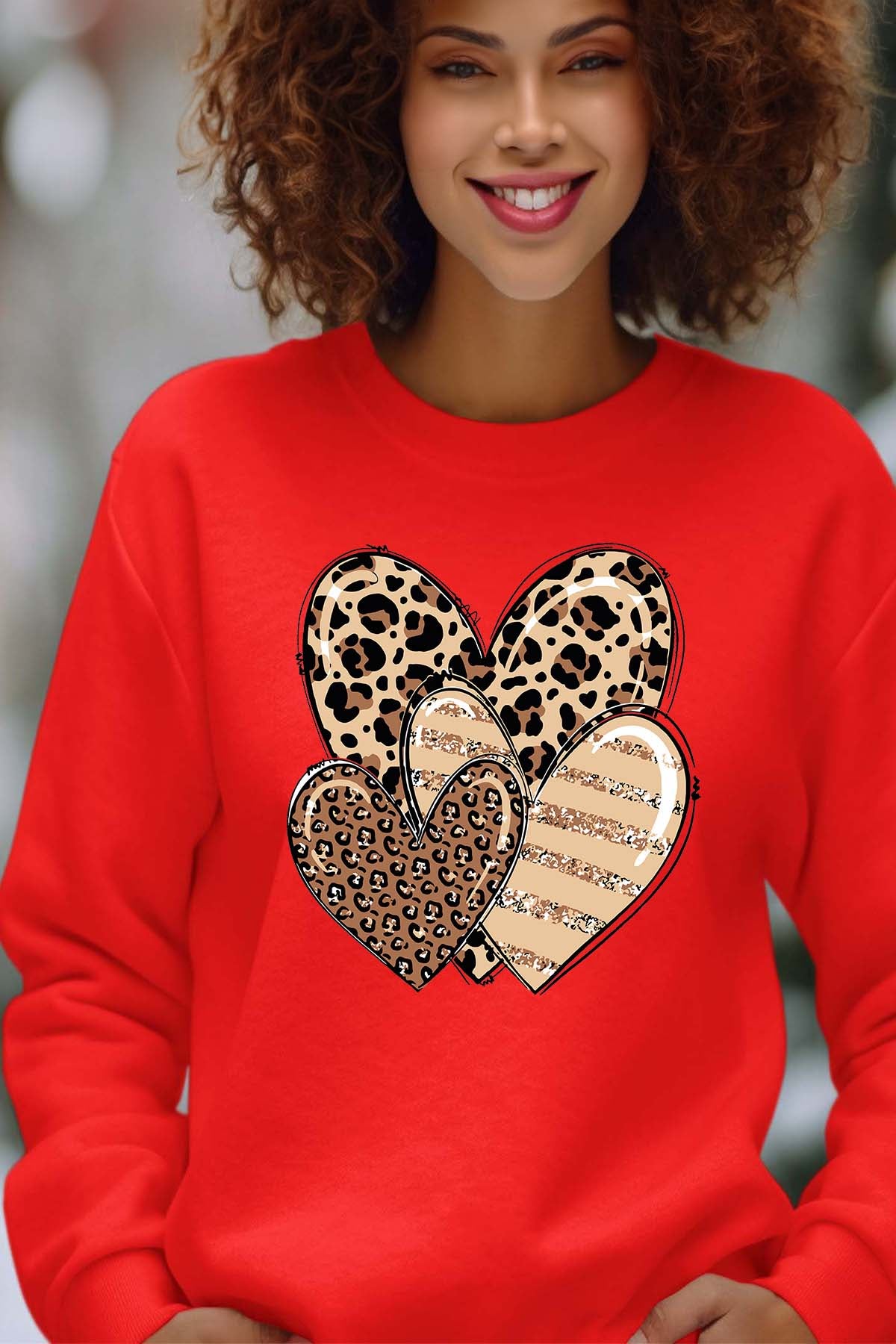 COULEUR:Rouge|Sweat Col Rond Femme | Three coeurs leo Rouge