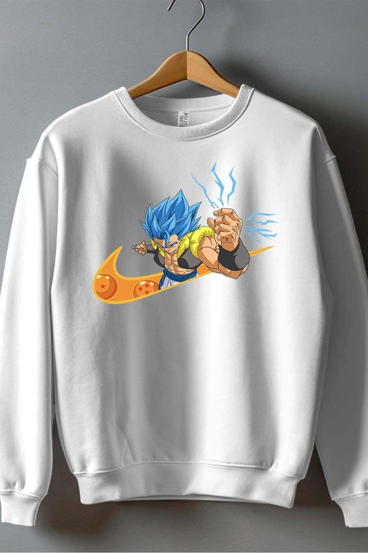 COULEUR:Blanc|Sweat Col Rond Garçon | Virgule Boule Gogeta Blue Blanc