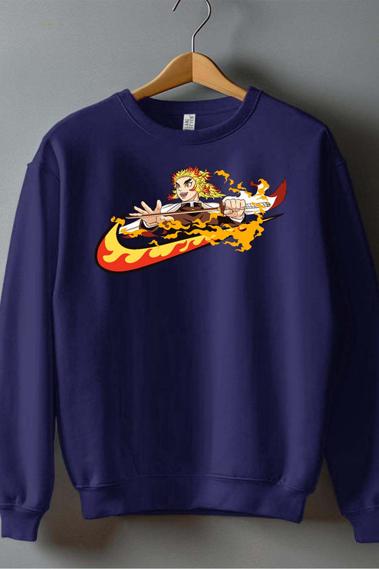 COULEUR:Marine|Sweat Col Rond Homme | Virgule Slayer Rengoku Marine