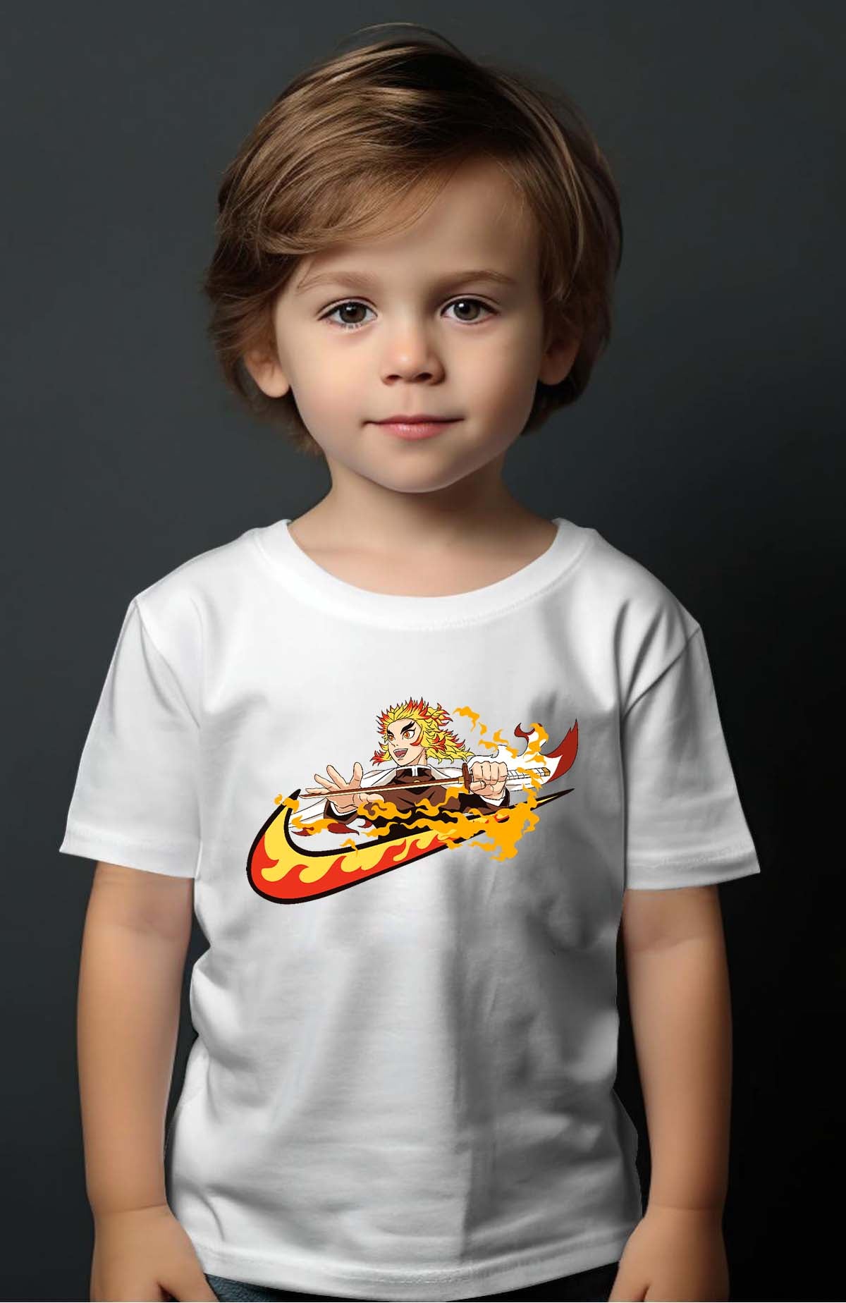 COULEUR:Blanc|T-shirt Garçon | Virgule Slayer Rengoku Blanc