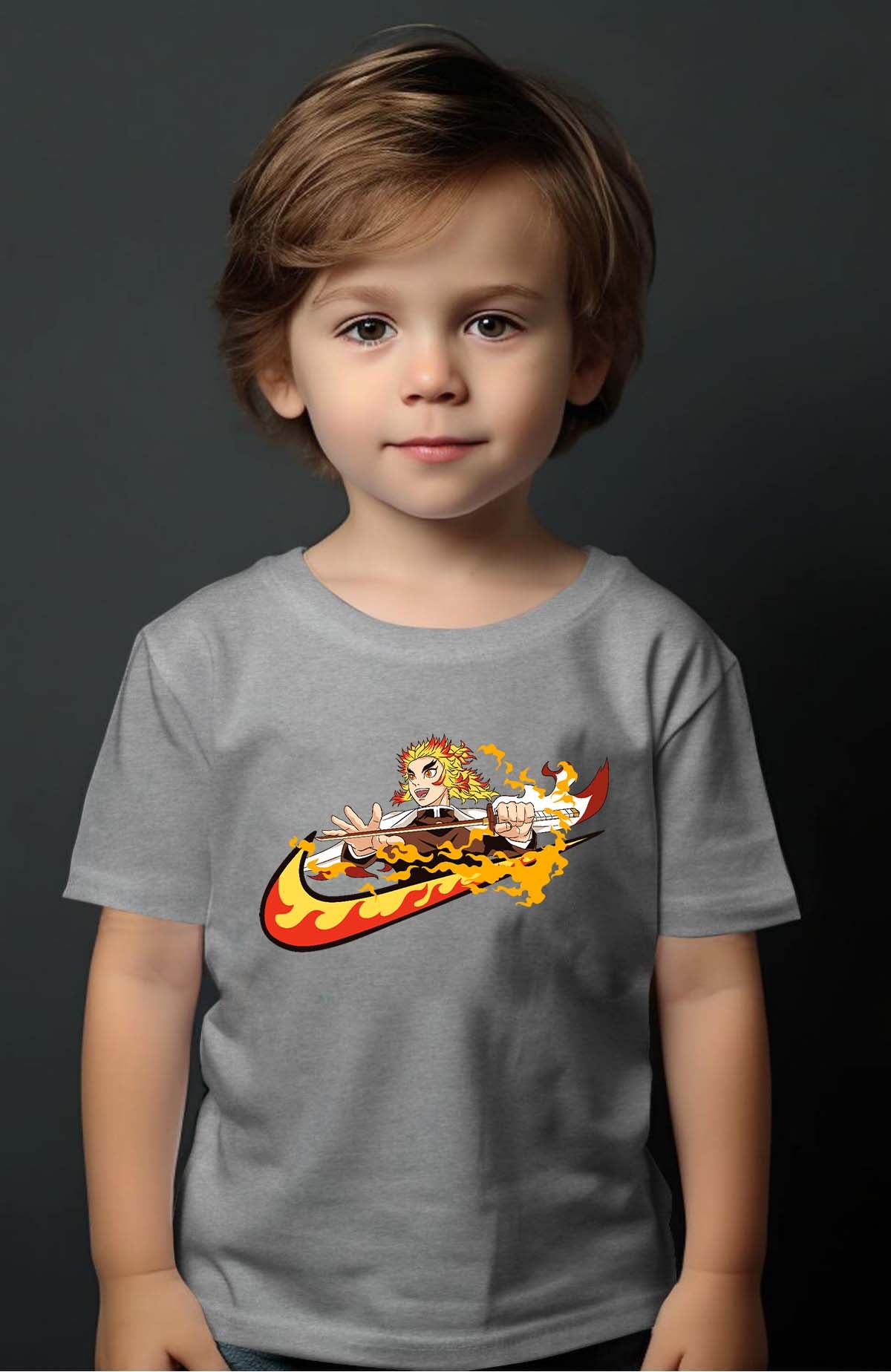 COULEUR:Gris|T-shirt Garçon | Virgule Slayer Rengoku Gris