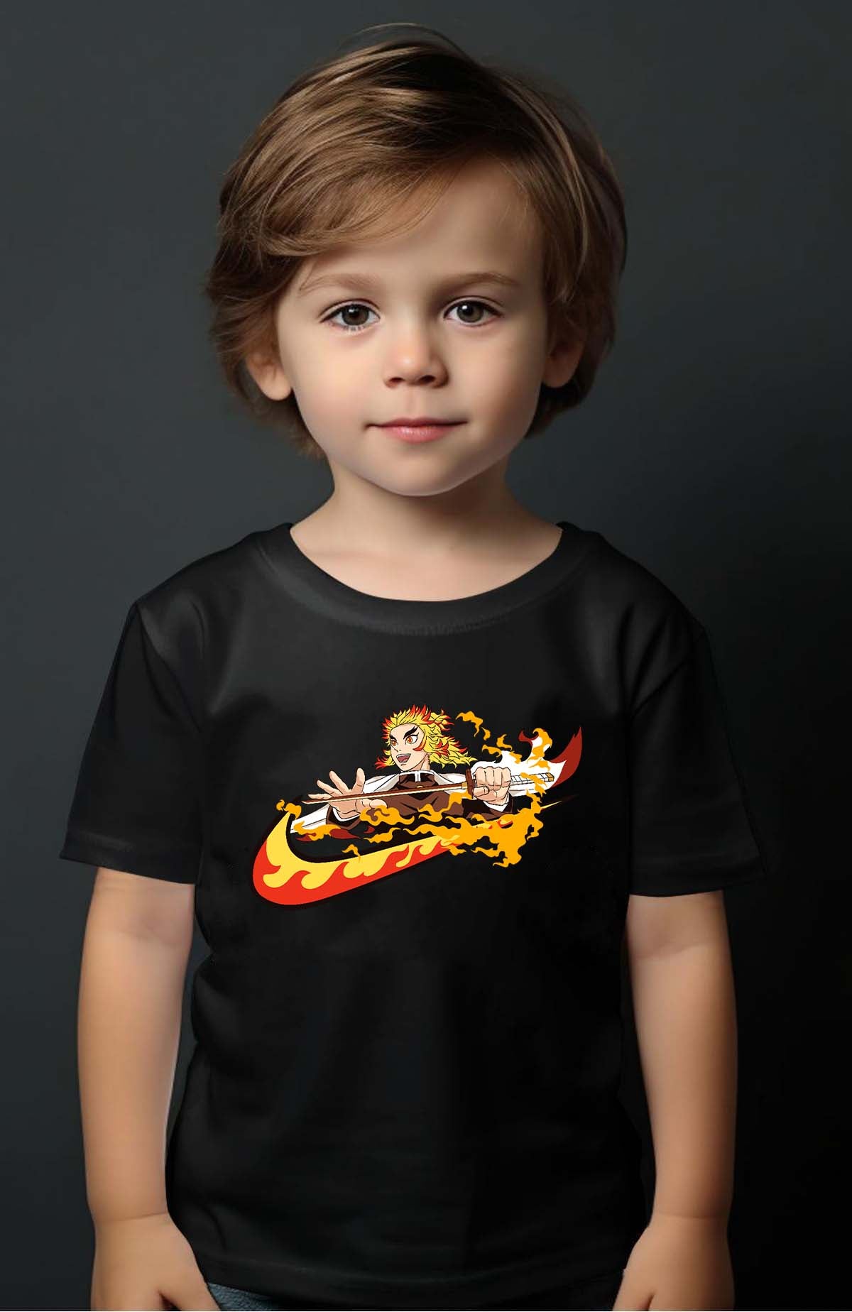 COULEUR:Noir|T-shirt Garçon | Virgule Slayer Rengoku Noir