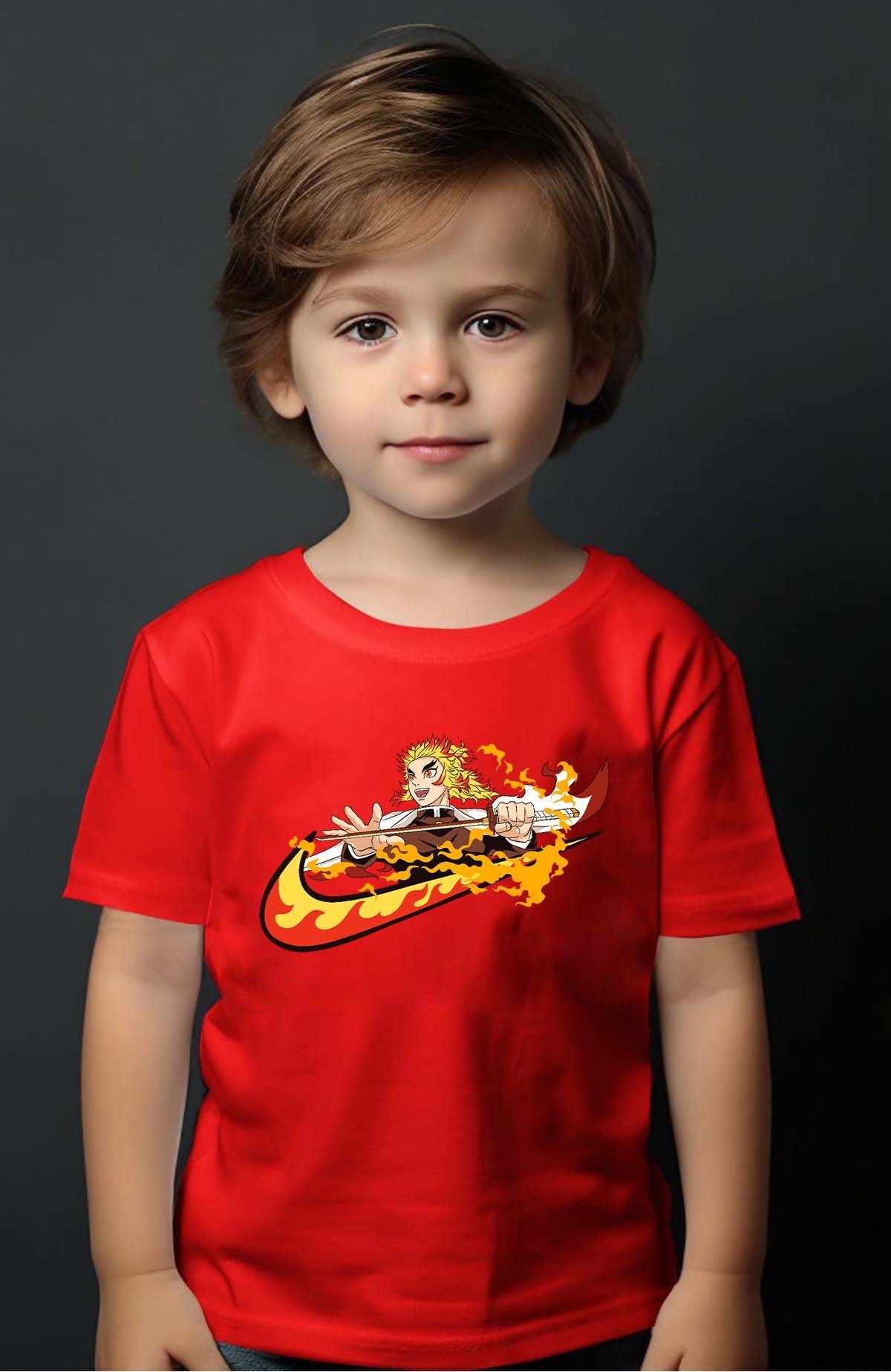 COULEUR:Rouge|T-shirt Garçon | Virgule Slayer Rengoku Rouge