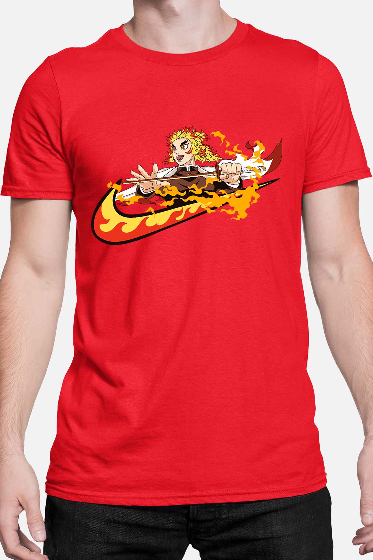 COULEUR:Rouge|T-shirt Homme | Virgule Slayer Rengoku Rouge