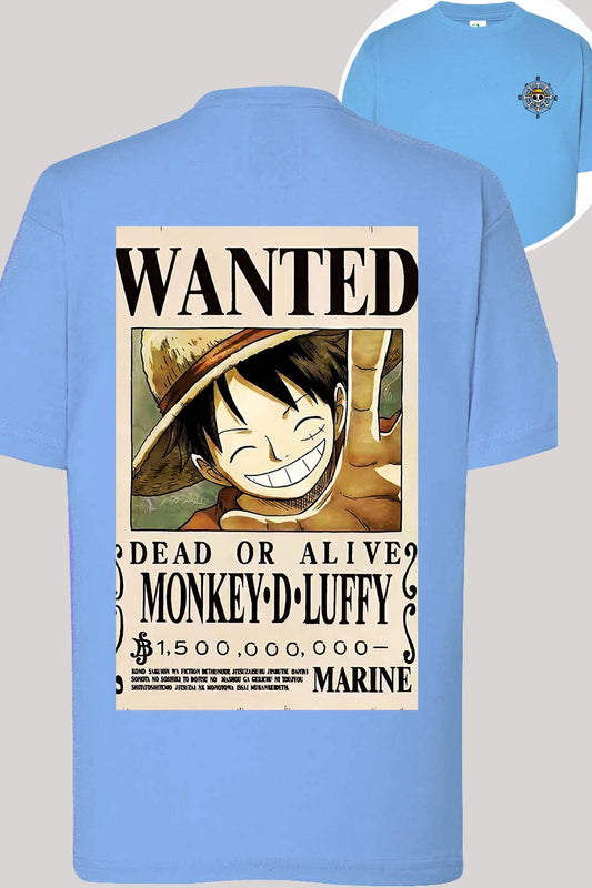 COULEUR:Bleu Ciel|T-shirt Garçon | Wanted Monkey D Bleu Ciel