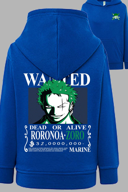 COULEUR:Bleu Roi|Sweat Capuche Garçon | Wanted Roronoa Bleu Roi
