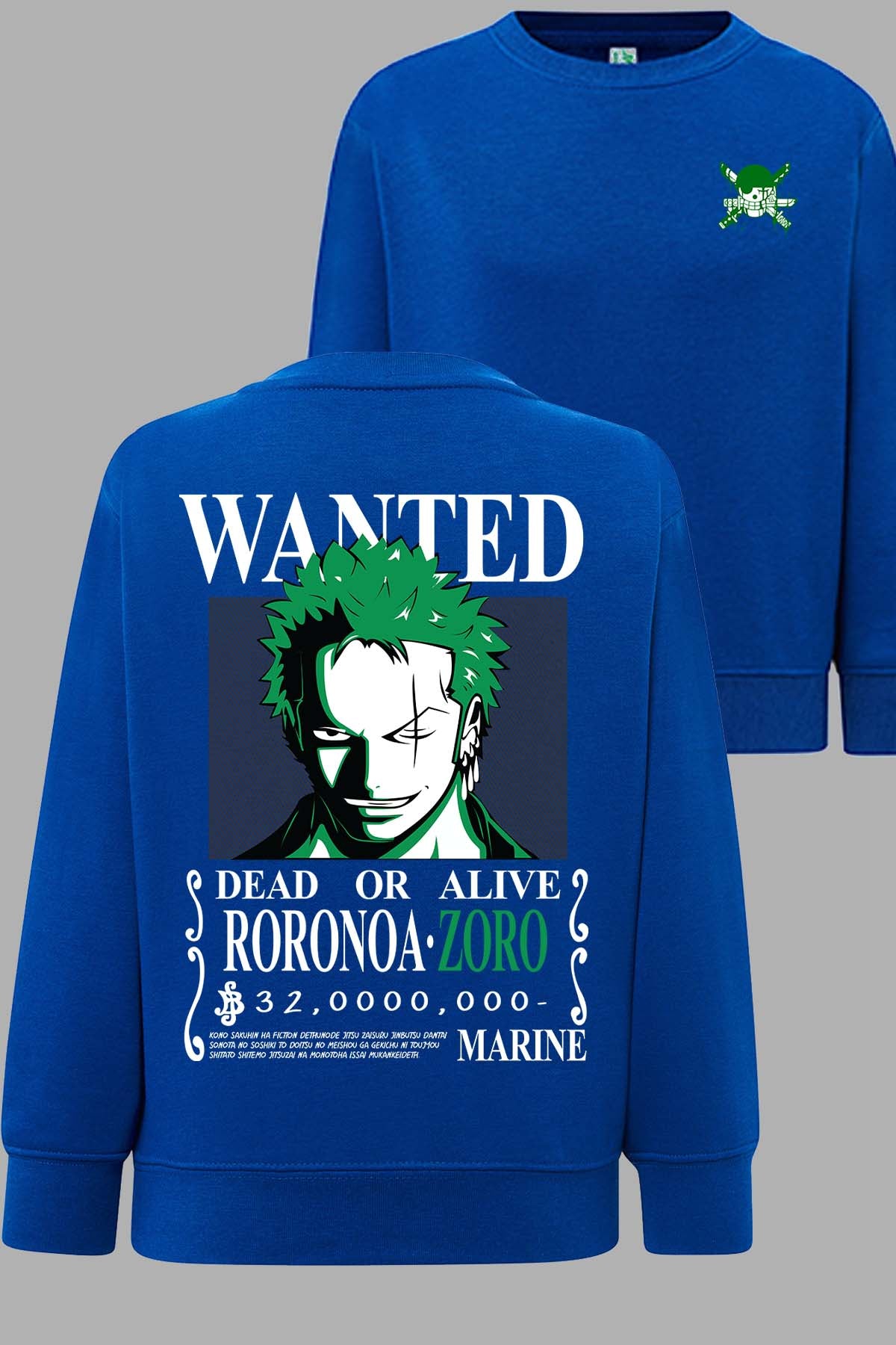 COULEUR:Bleu Roi|Sweat Col Rond Homme | Wanted Roronoa Bleu Roi