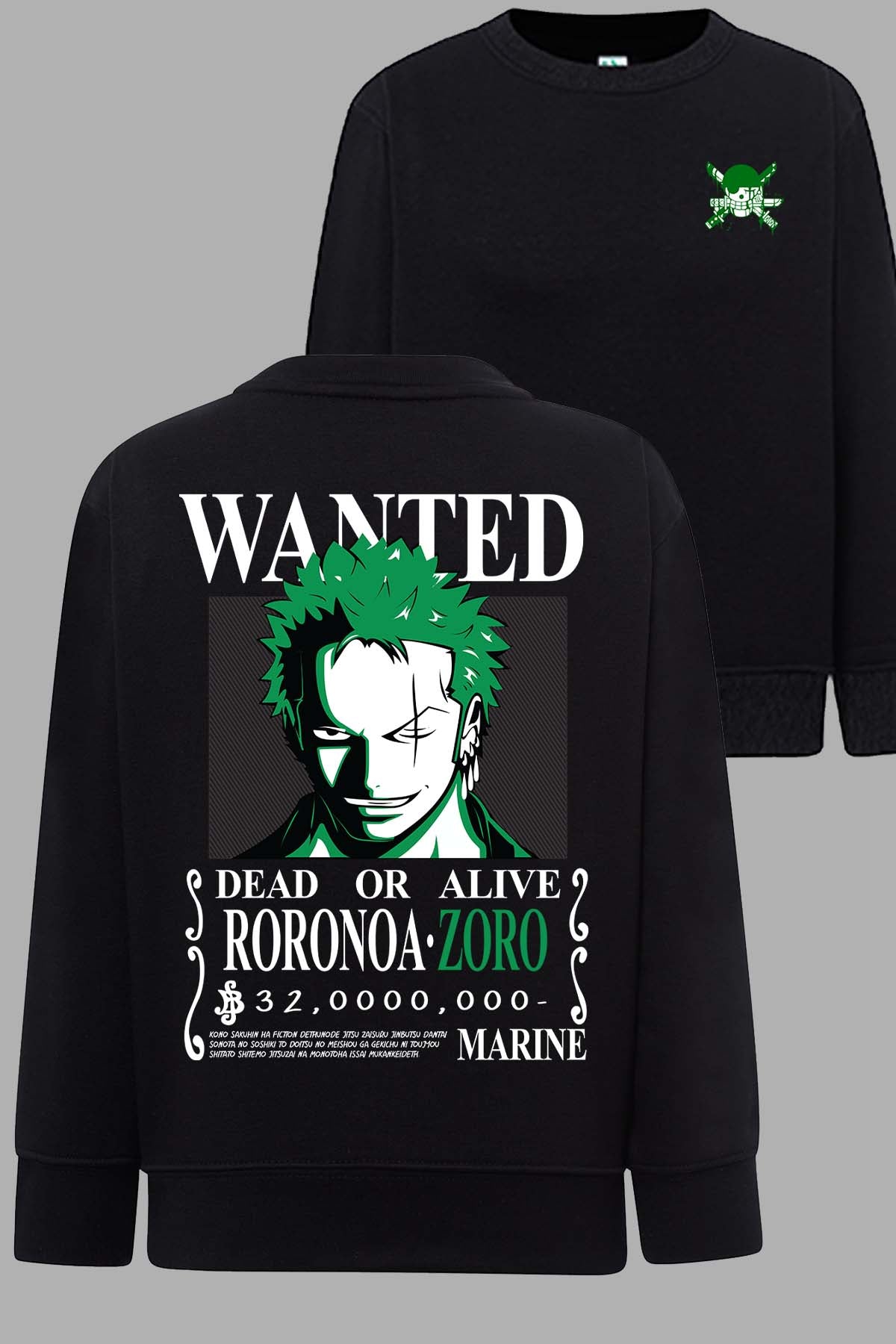 COULEUR:Noir|Sweat Col Rond Homme | Wanted Roronoa Noir