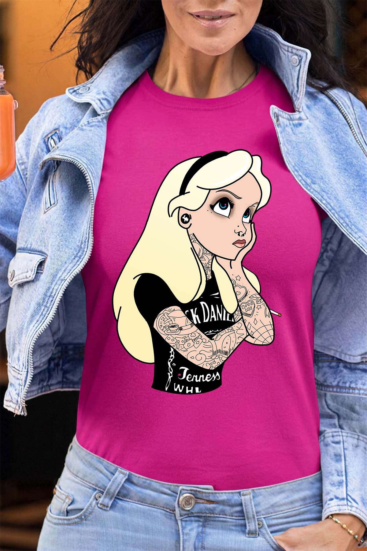 COULEUR:Fuchsia|T-shirt Femme | alice tatoué Fuchsia