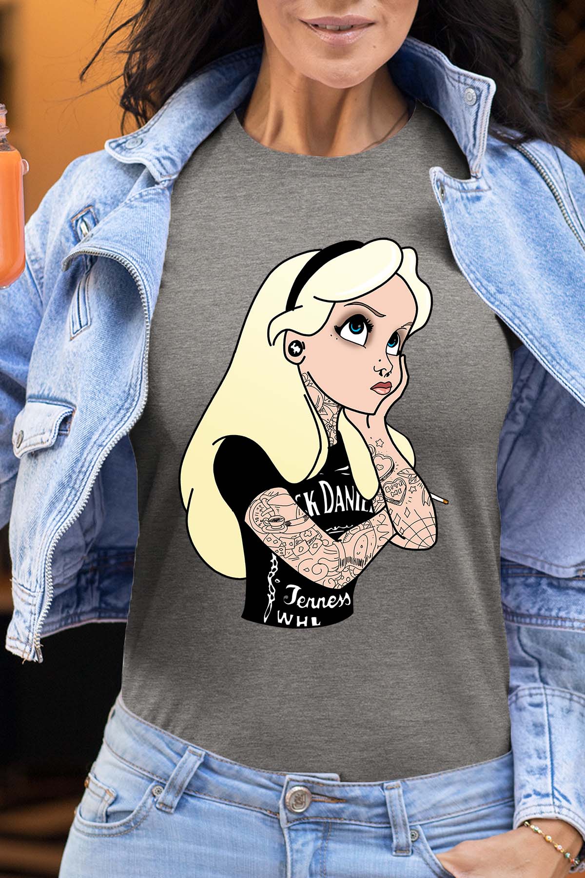 COULEUR:Gris|T-shirt Femme | alice tatoué Gris