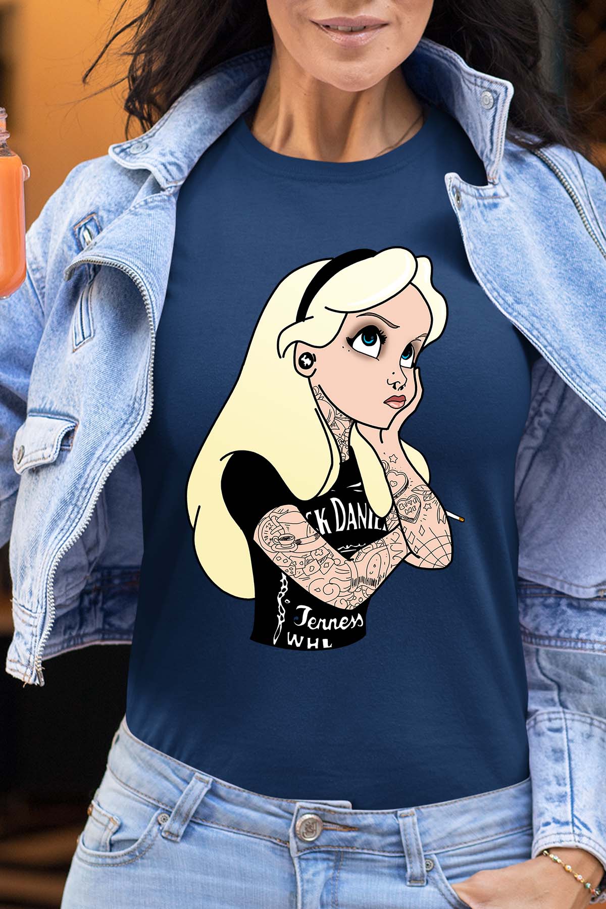 COULEUR:Marine|T-shirt Femme | alice tatoué Marine