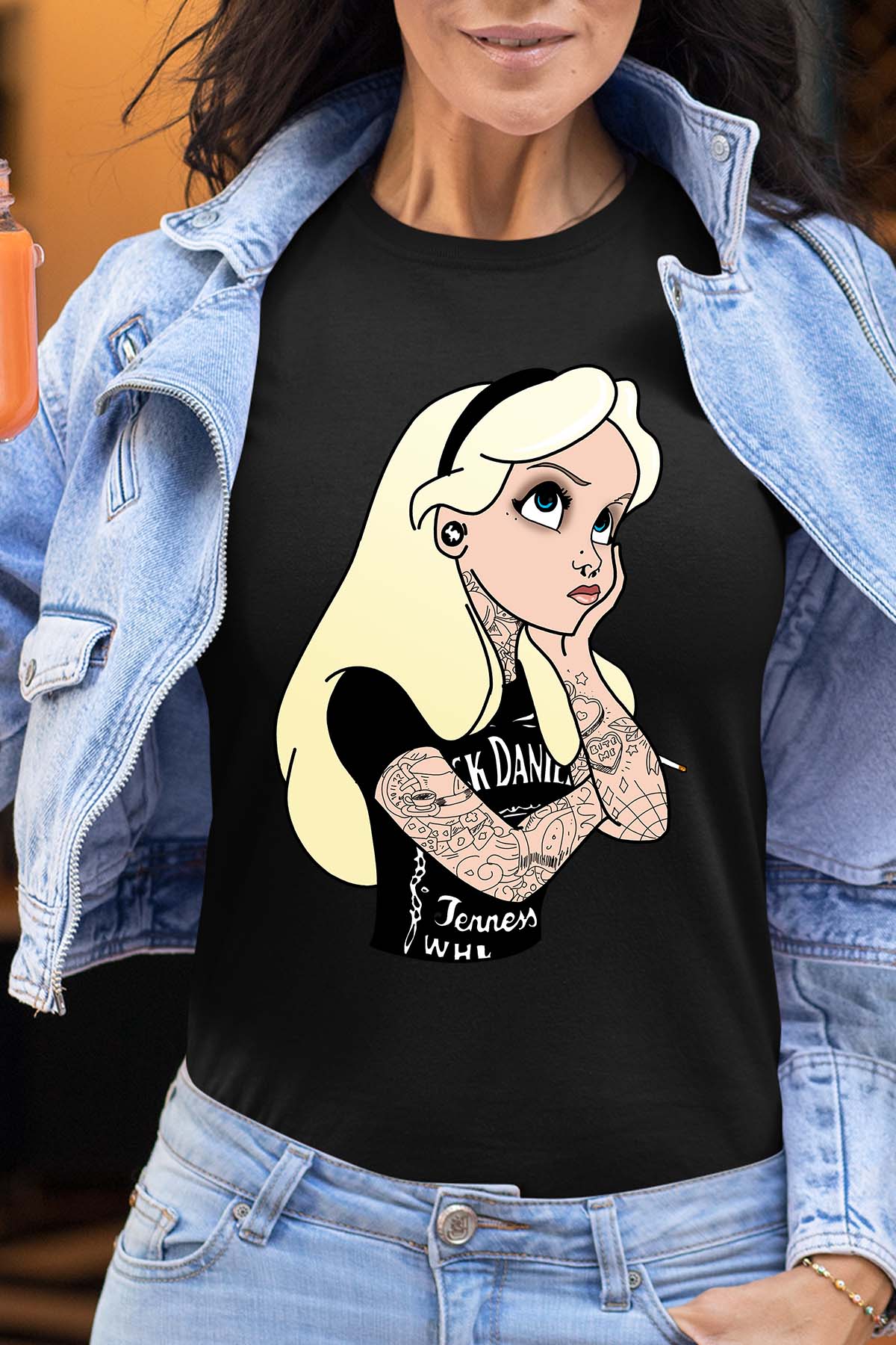 COULEUR:Noir|T-shirt Femme | alice tatoué Noir