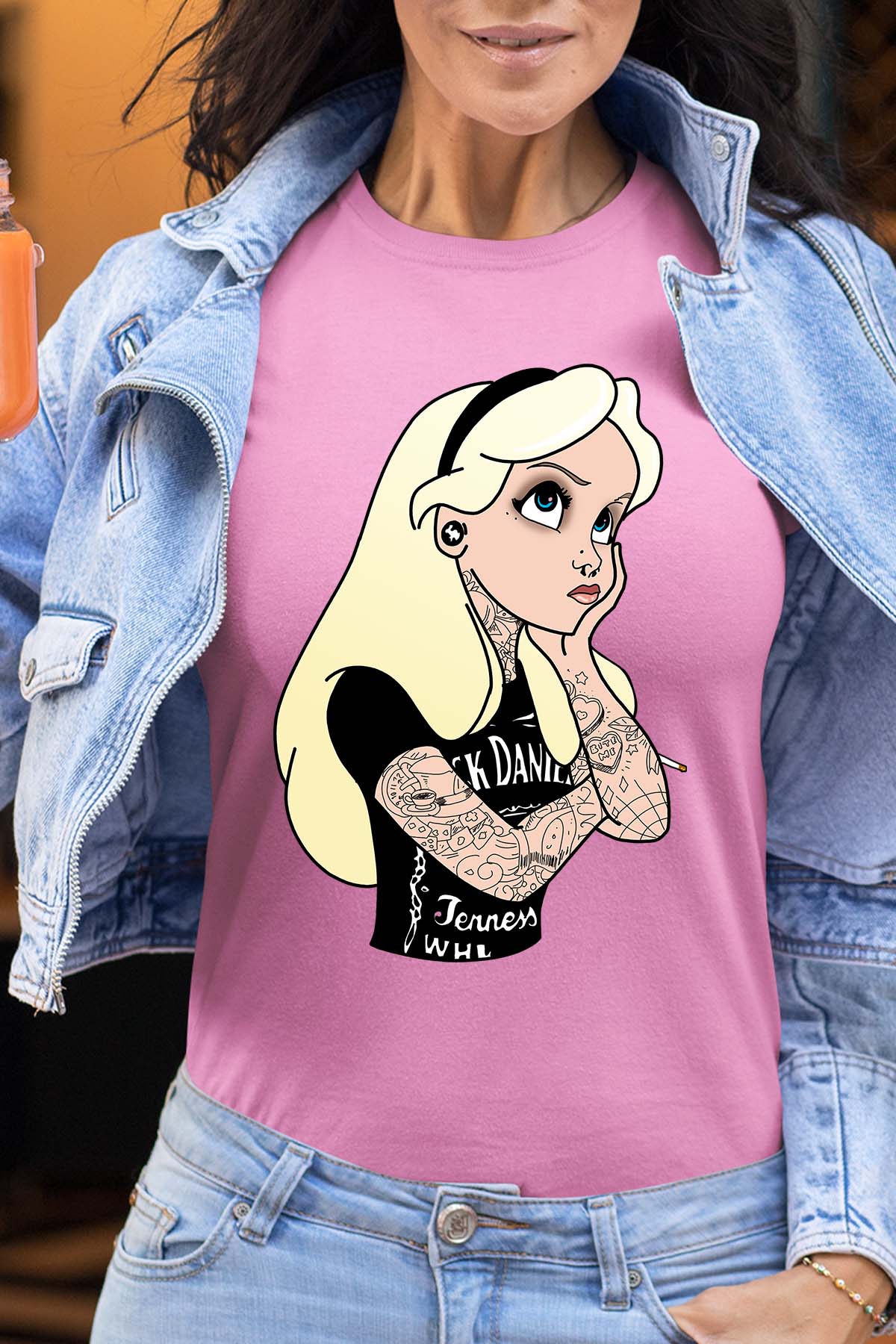 COULEUR:Rose|T-shirt Femme | alice tatoué Rose