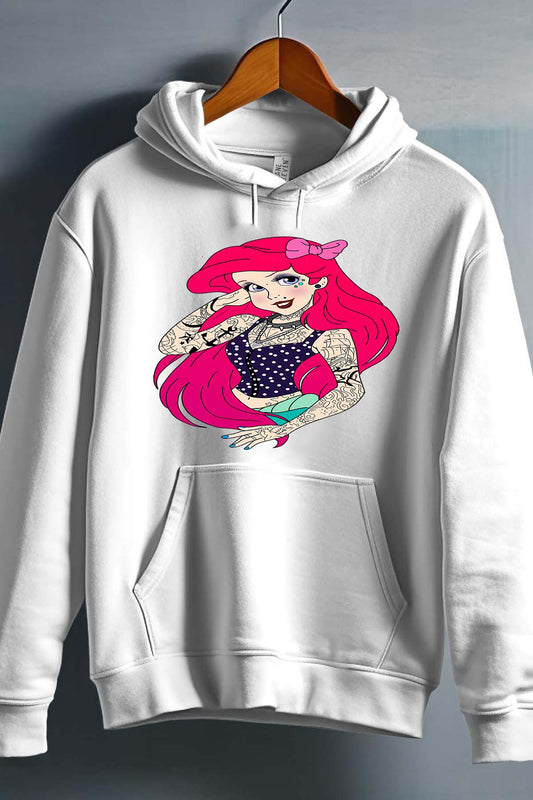 COULEUR:Blanc|Sweat Capuche Fille | ariel tatoué Blanc