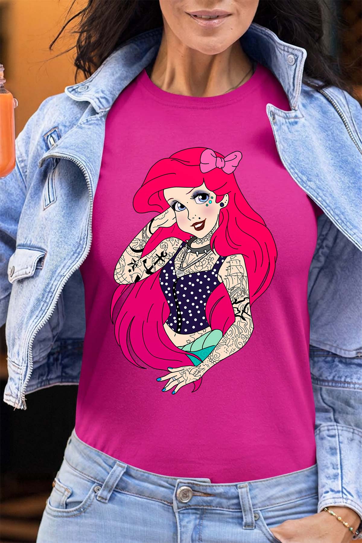 COULEUR:Fuchsia|T-shirt Femme | ariel tatoué Fuchsia