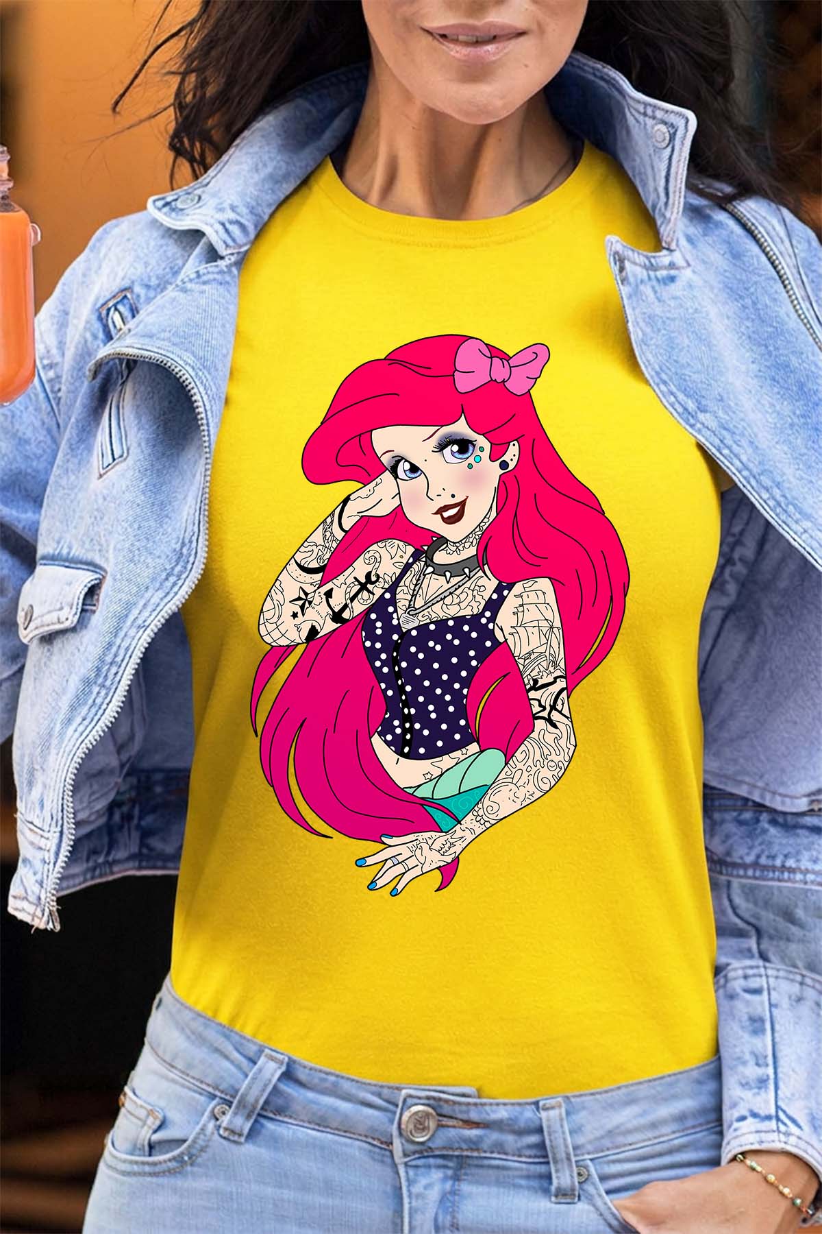 COULEUR:Jaune|T-shirt Femme | ariel tatoué Jaune