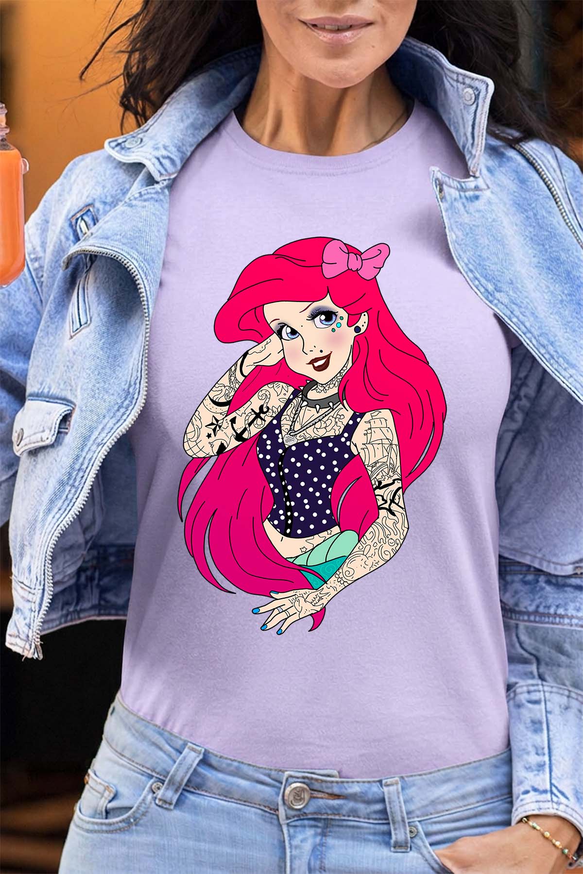 COULEUR:Violet|T-shirt Femme | ariel tatoué Violet