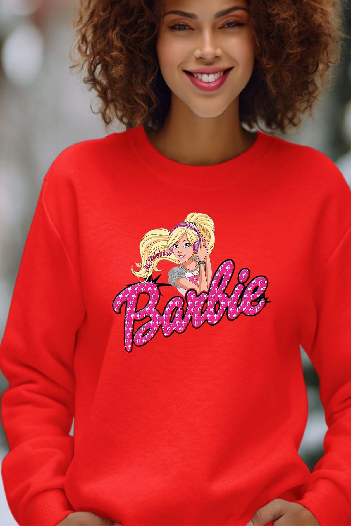 COULEUR:Rouge|Sweat Col Rond Femme | barbie Music Rouge