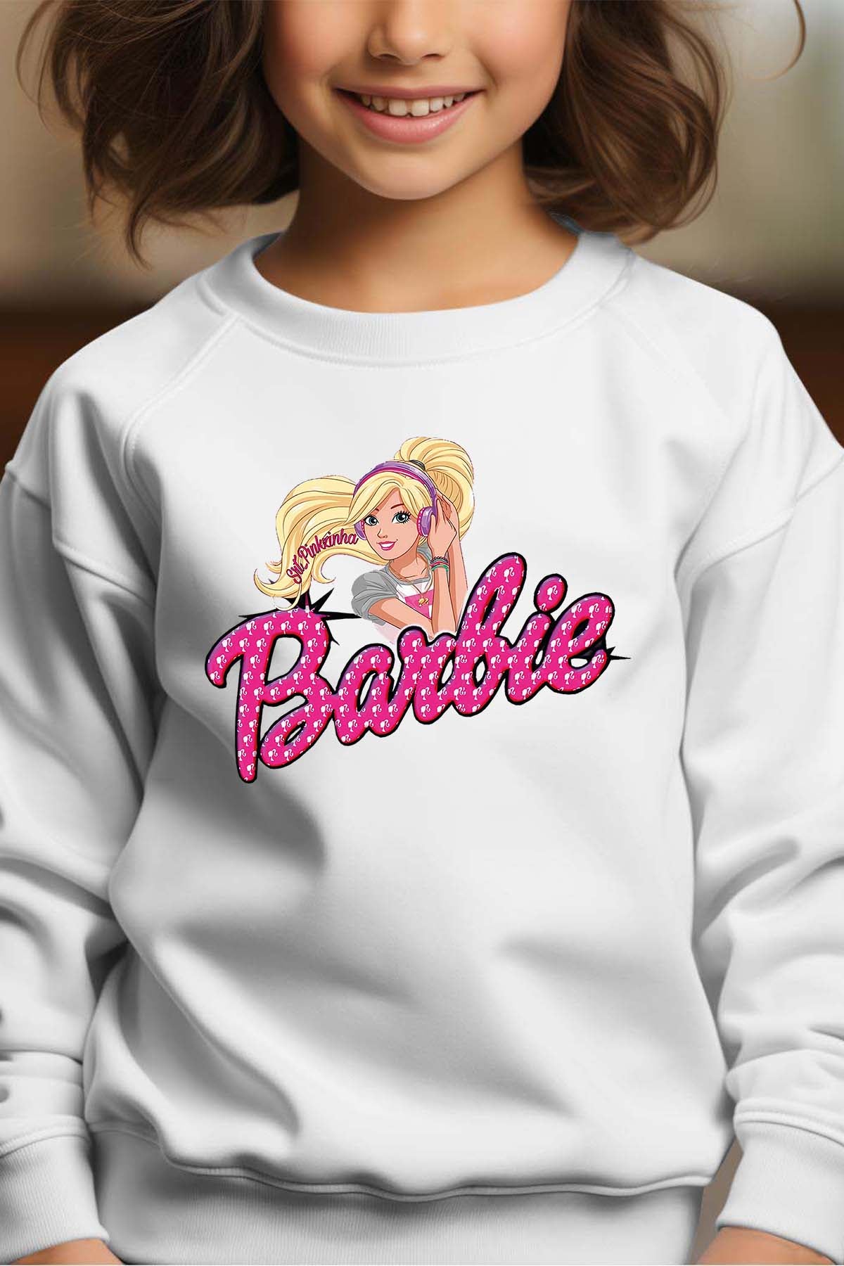 COULEUR:Blanc|Sweat Col Rond Fille | barbie Music Blanc