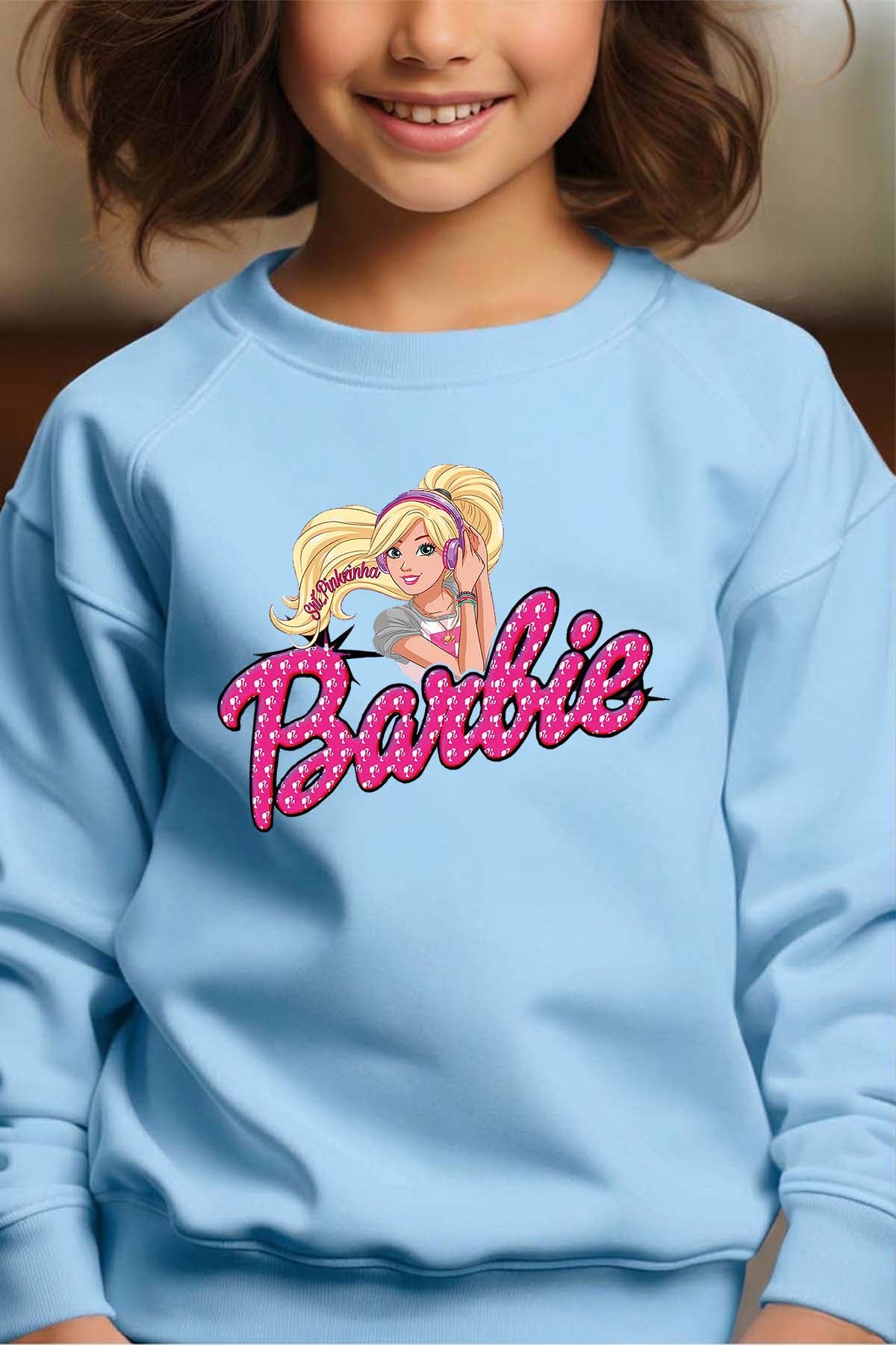 COULEUR:Bleu Ciel|Sweat Col Rond Fille | barbie Music Bleu Ciel
