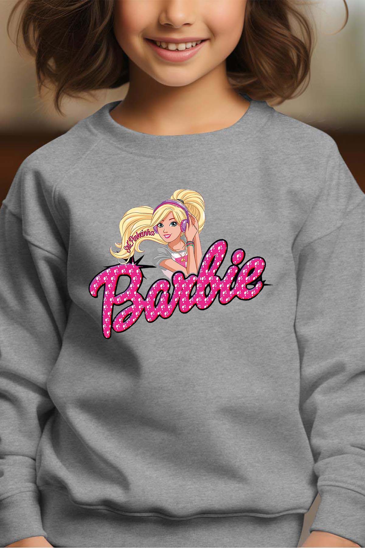 COULEUR:Gris|Sweat Col Rond Fille | barbie Music Gris