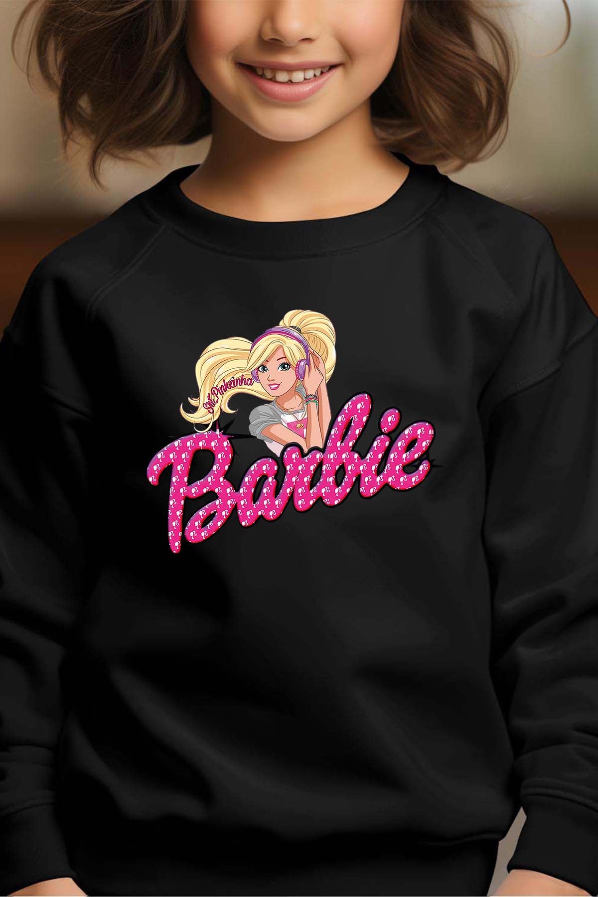 COULEUR:Noir|Sweat Col Rond Fille | barbie Music Noir