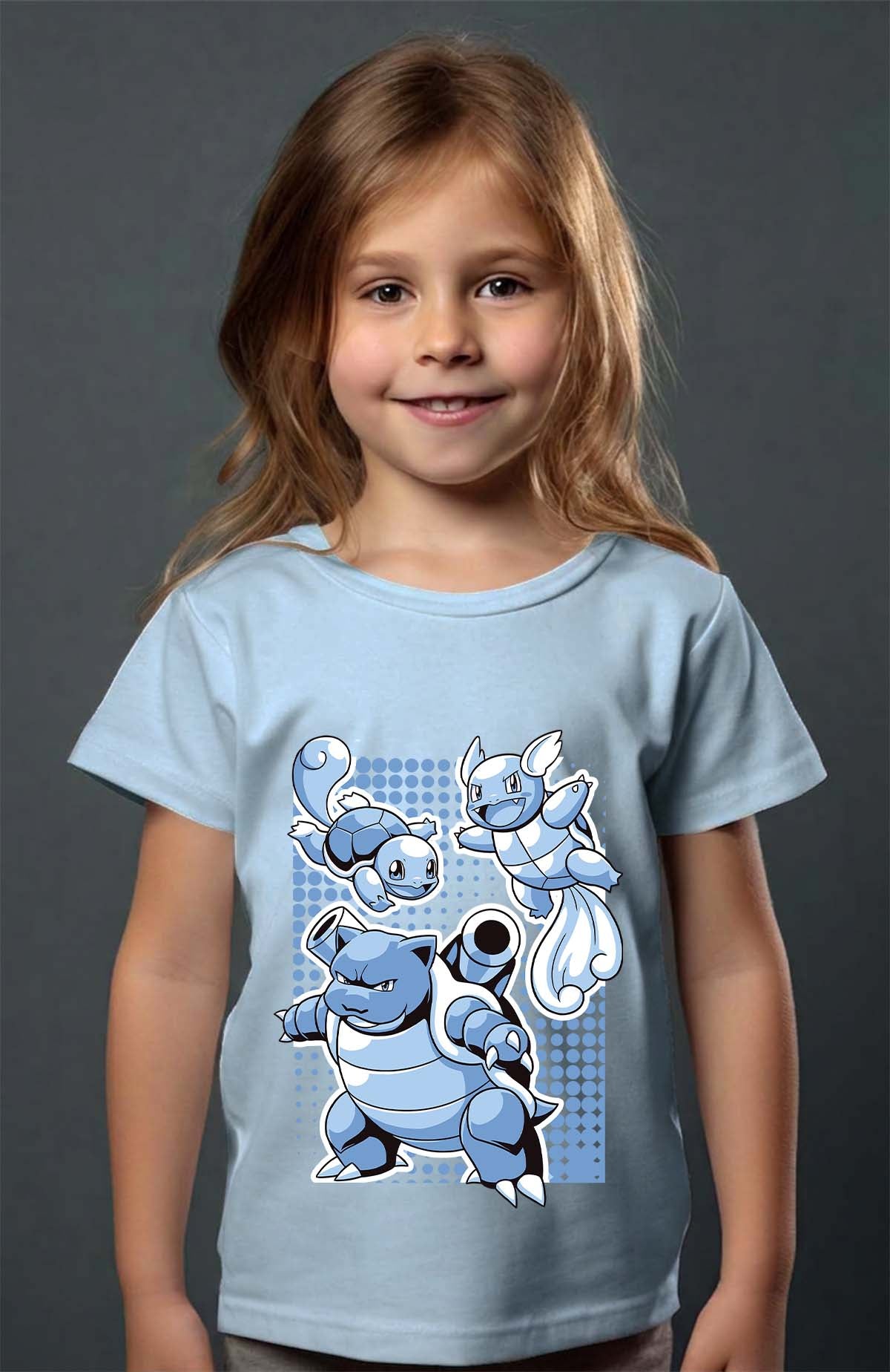 COULEUR:Bleu Ciel|T-shirt Fille | blastoise Bleu Ciel