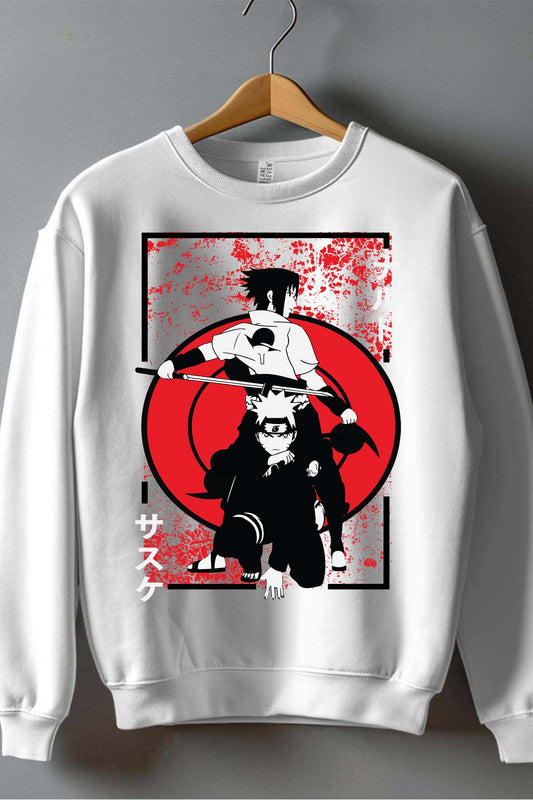 COULEUR:Blanc|Sweat Col Rond Garçon | blood naruto Blanc