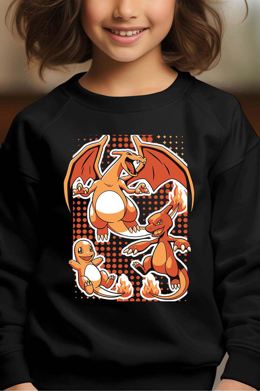 COULEUR:Noir|Sweat Col Rond Fille | charizard Noir