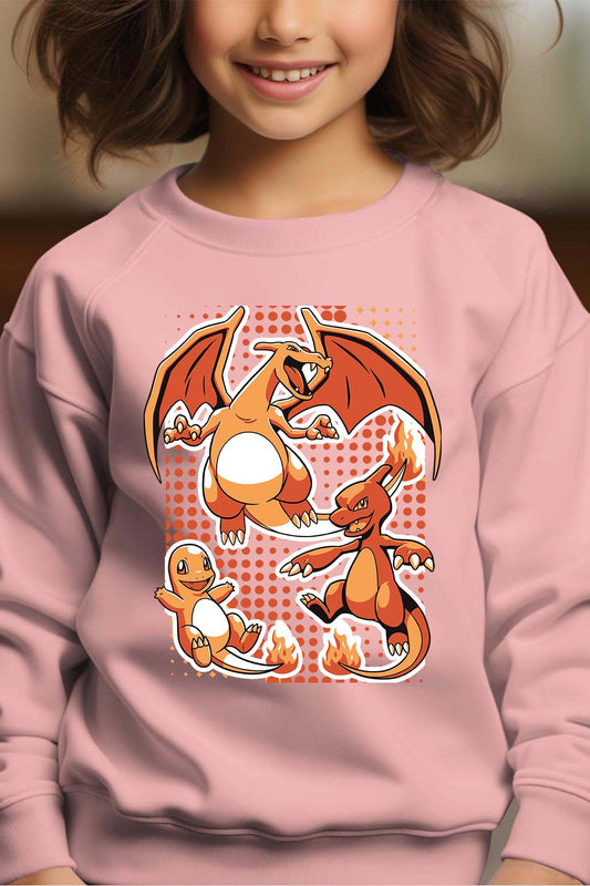 COULEUR:Rose|Sweat Col Rond Fille | charizard Rose