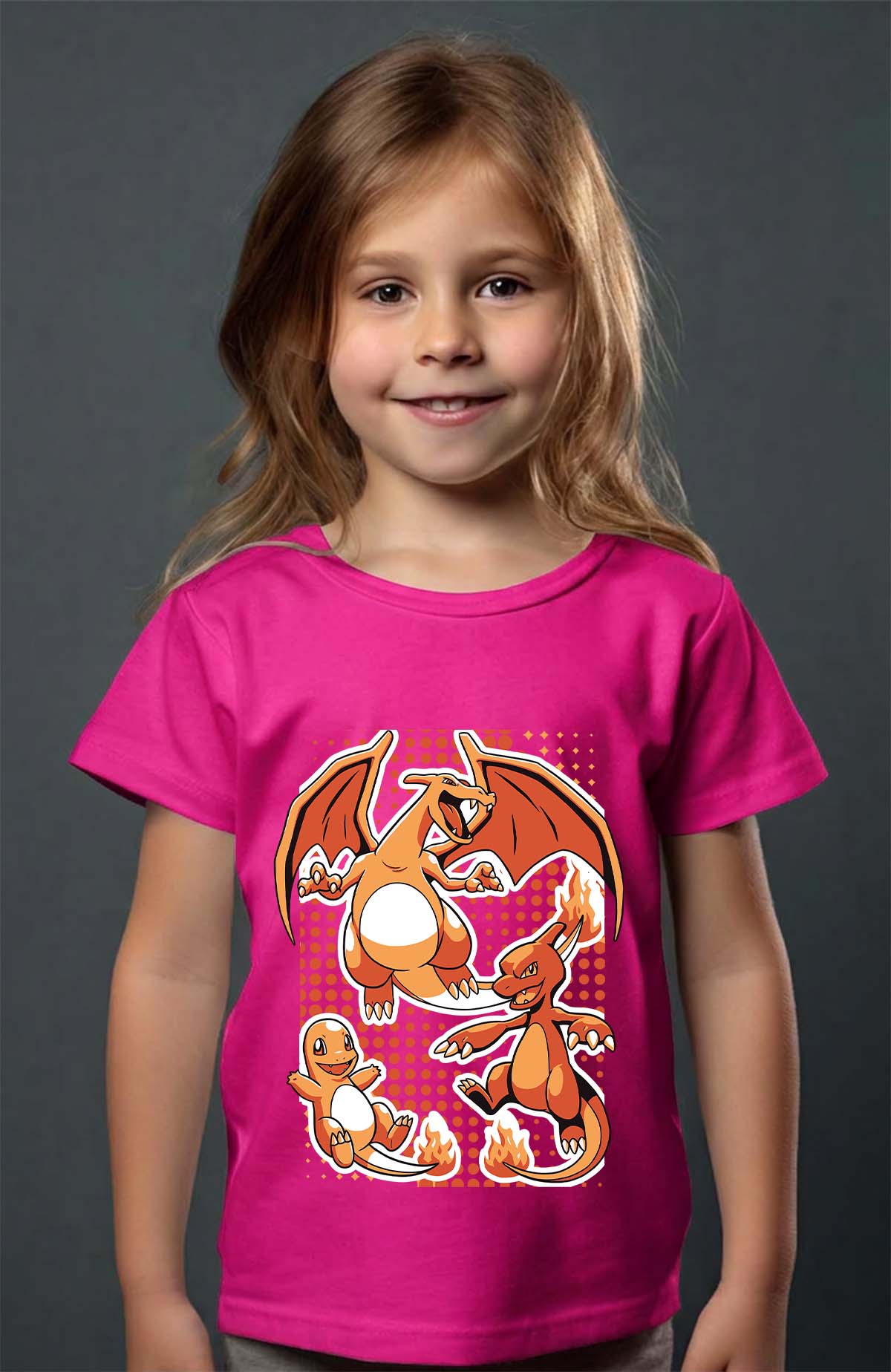 COULEUR:Fuchsia|T-shirt Fille | charizard Fuchsia