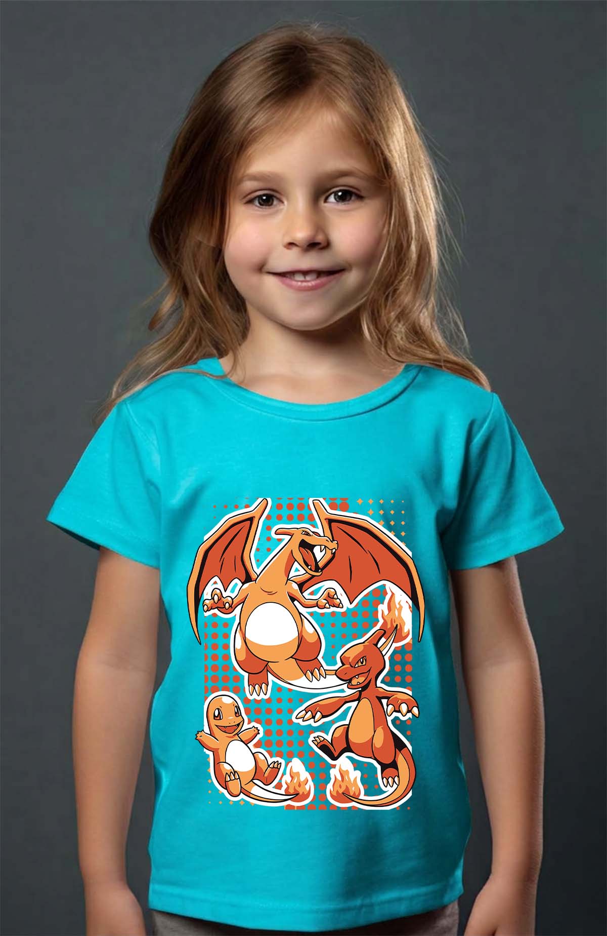 COULEUR:Turquoise|T-shirt Fille | charizard Turquoise