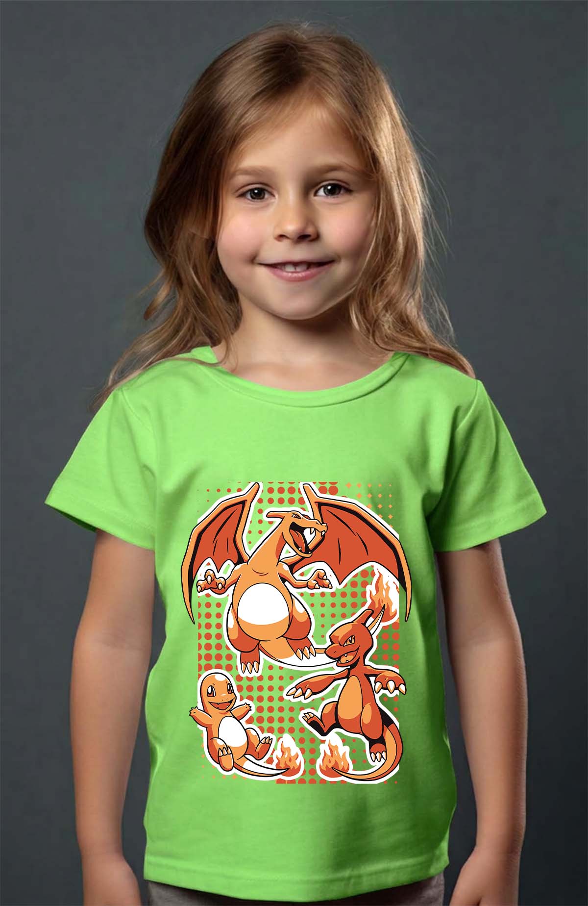 COULEUR:Vert Clair|T-shirt Fille | charizard Vert Clair