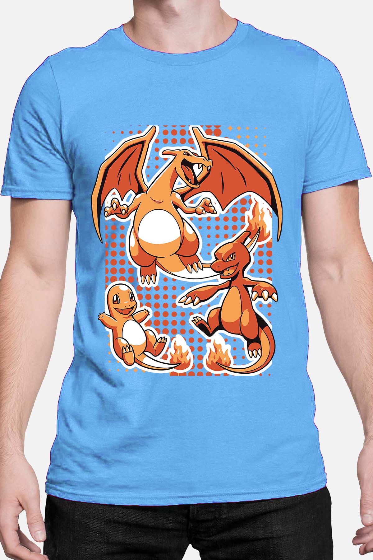 COULEUR:Bleu Ciel|T-shirt Homme | charizard Bleu Ciel