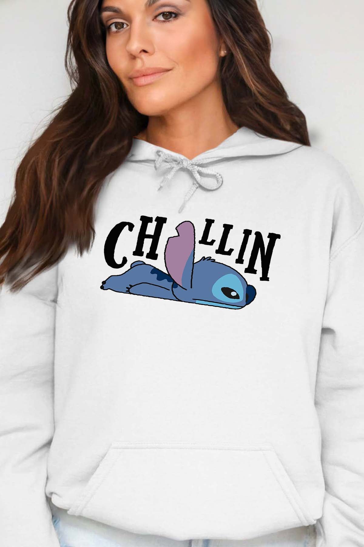 COULEUR:Blanc|Sweat Capuche Femme | chillin stitch Blanc