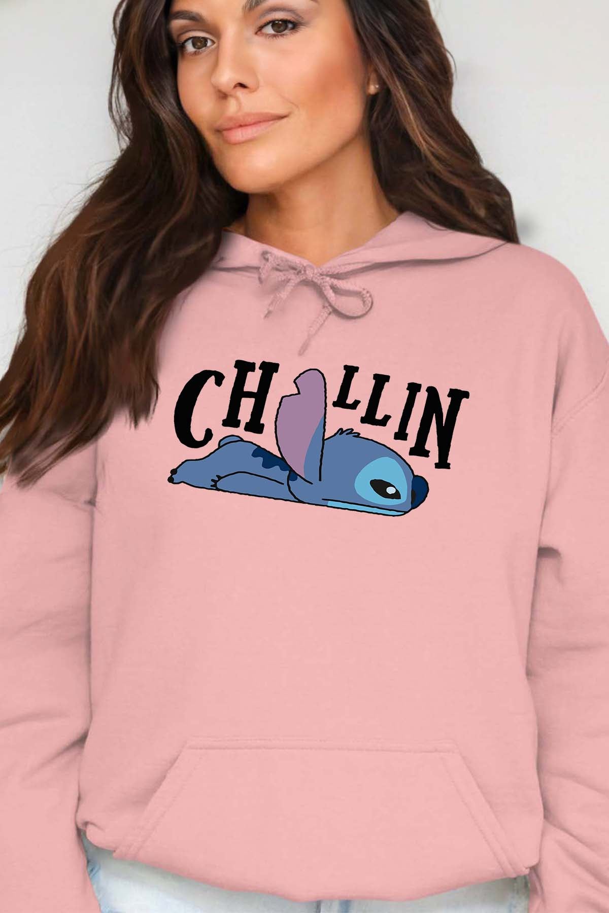 COULEUR:Rose|Sweat Capuche Femme | chillin stitch Rose