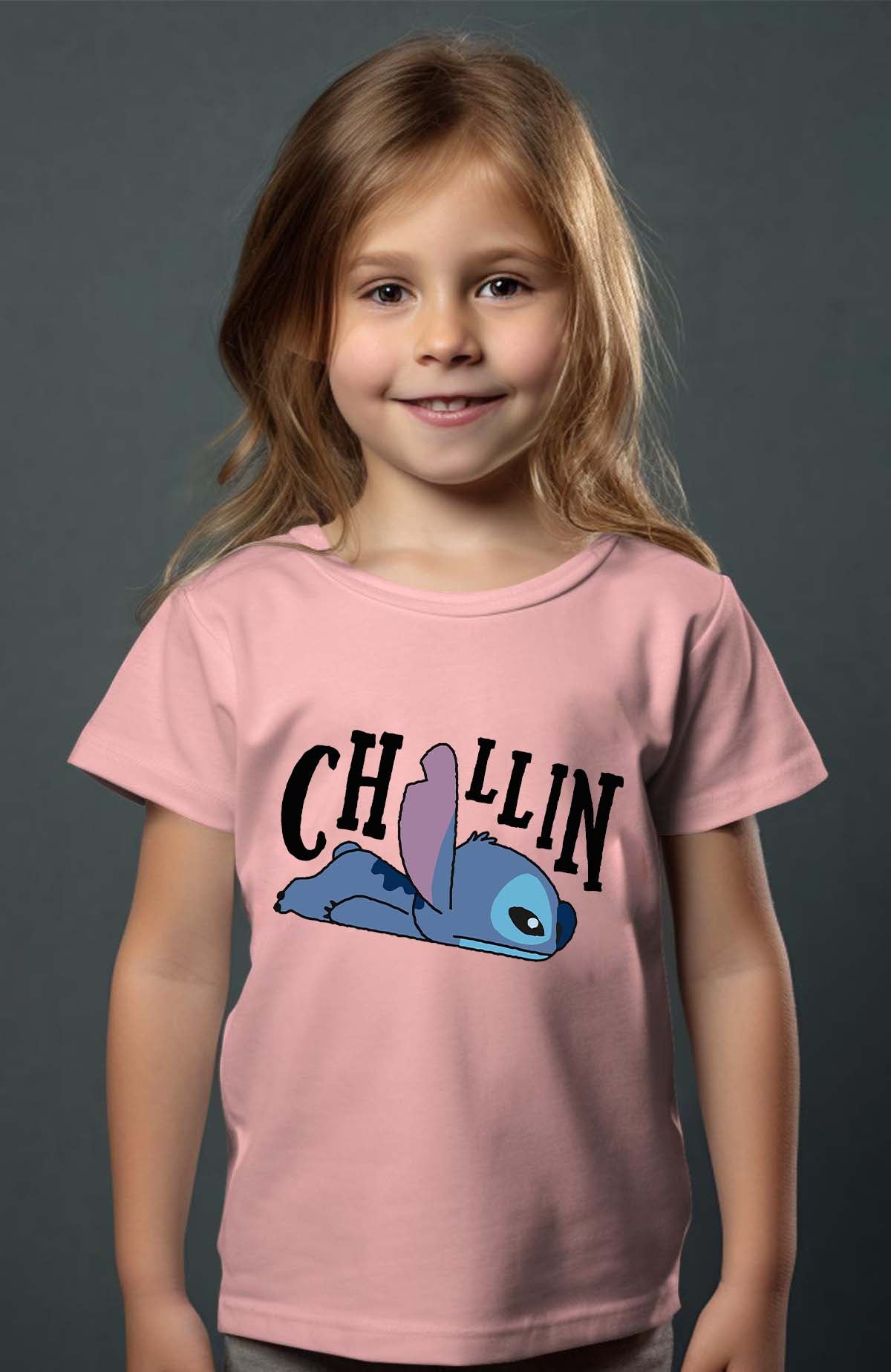 COULEUR:Rose|T-shirt Fille | chillin stitch Rose