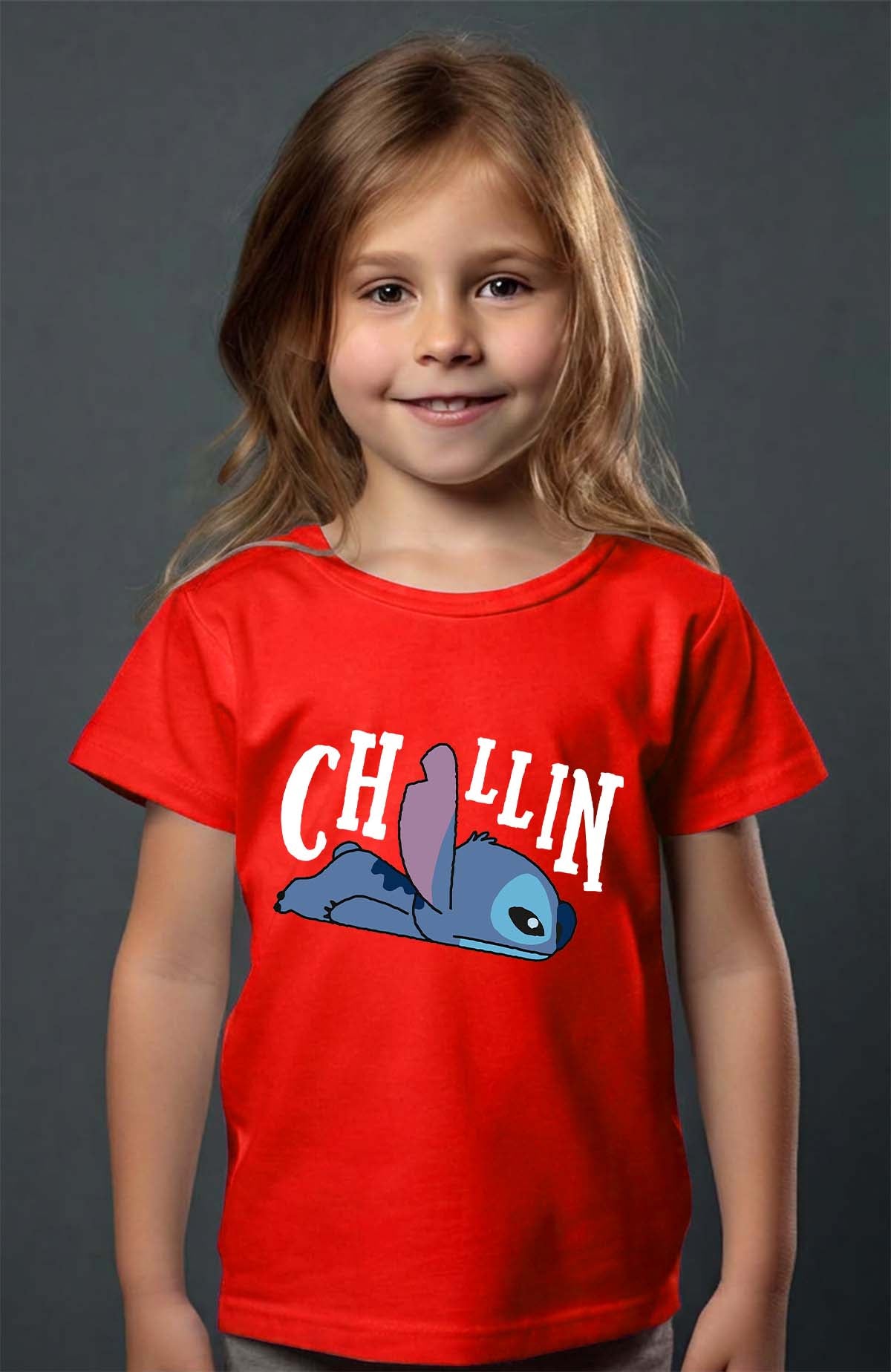 COULEUR:Rouge|T-shirt Fille | chillin stitch Rouge