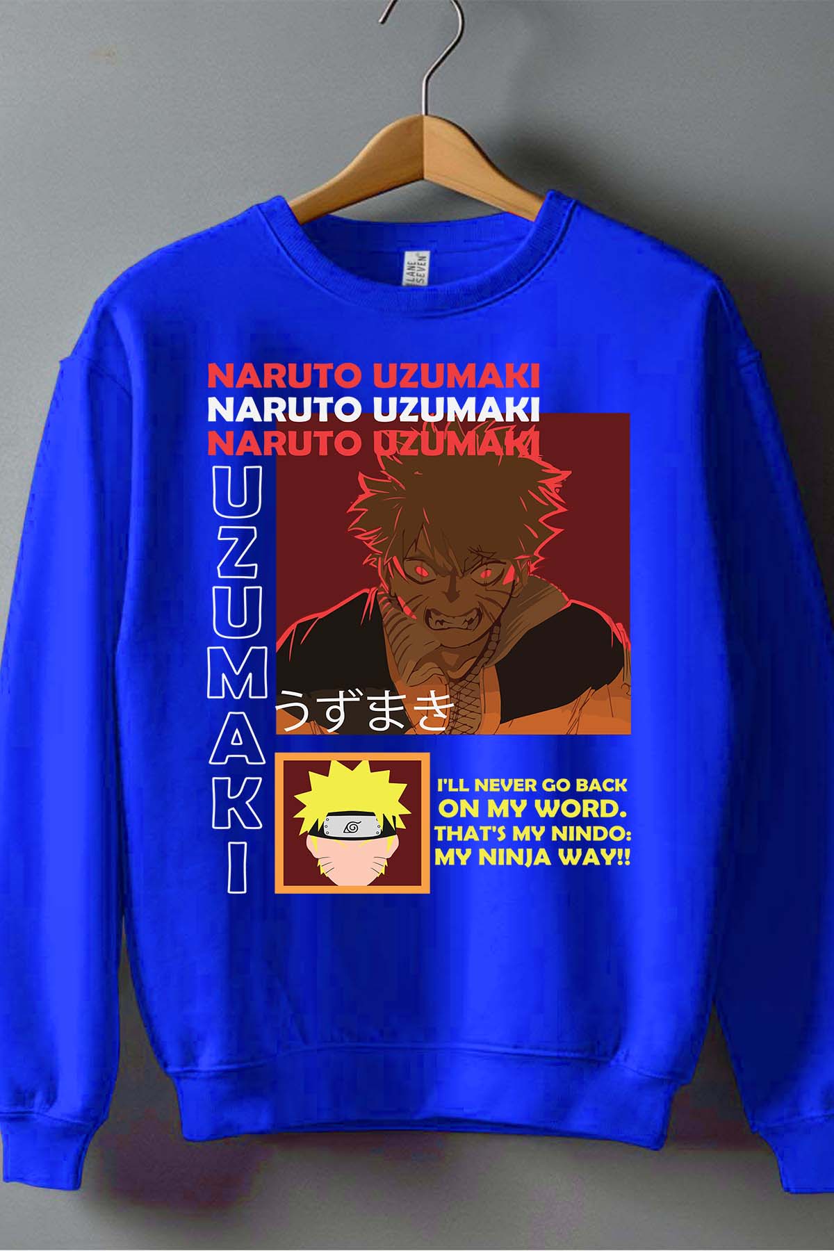 COULEUR:Bleu Roi|Sweat Col Rond Homme | fury naruto Bleu Roi