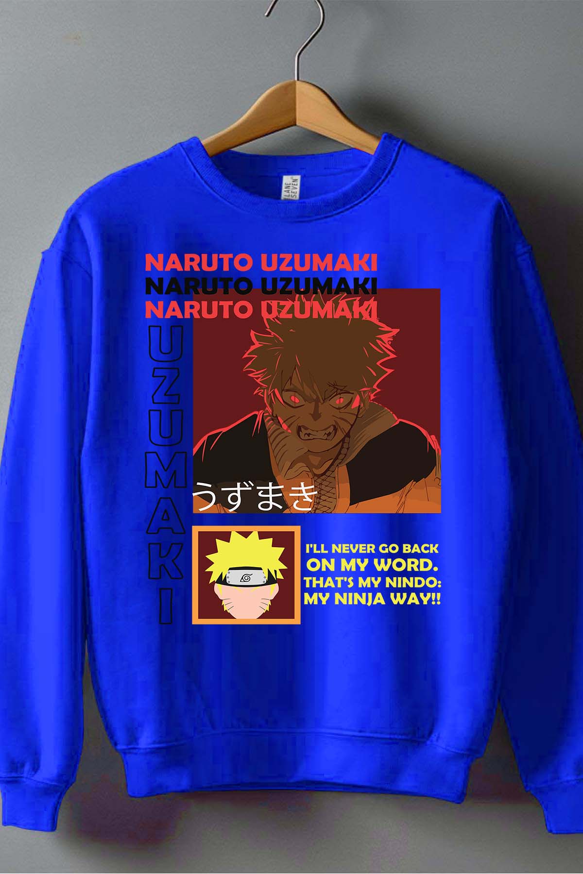 COULEUR:Bleu Roi|Sweat Col Rond Garçon | fury naruto NOIR Bleu Roi