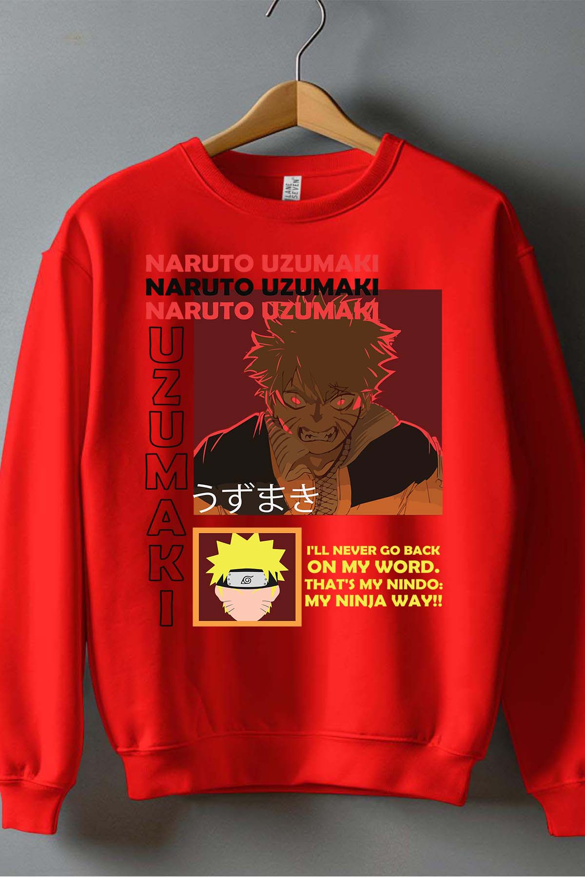 COULEUR:Rouge|Sweat Col Rond Garçon | fury naruto NOIR Rouge