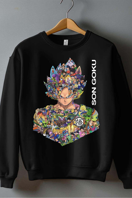 COULEUR:Noir|Sweat Col Rond Garçon | goku multi incrustation Noir