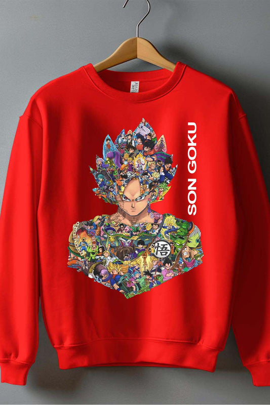 COULEUR:Rouge|Sweat Col Rond Garçon | goku multi incrustation Rouge